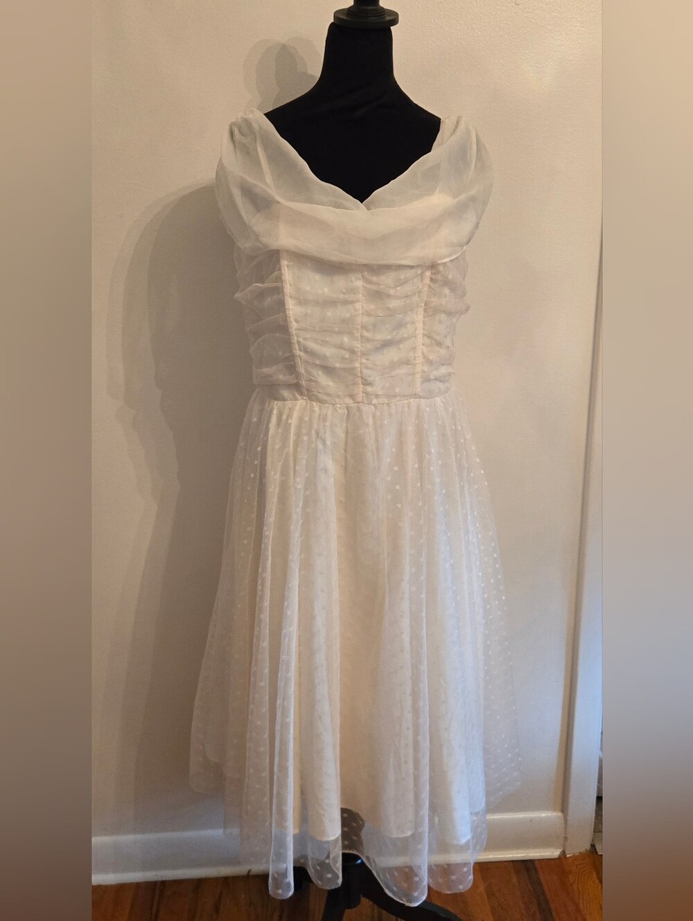 Unique Vintage Retro 50s Style Cocktail Midi Dress Tulle Overlay Size 14 NWT